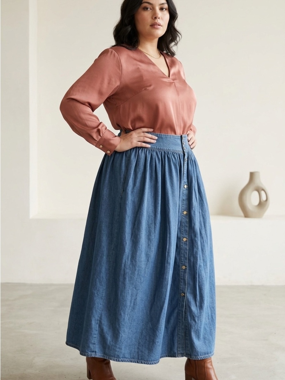 SHEIN Blue Button-Front Maxi Skirt